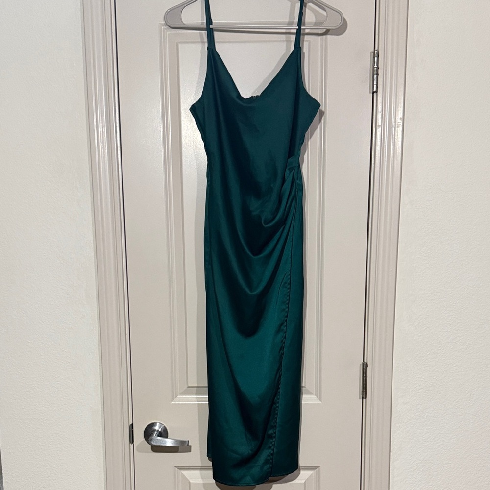 Lulu's Teal Satin Midi Dress